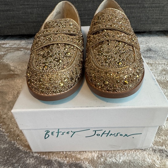 Betsey Johnson Aron Gold Rhinestone Loafers - Picture 2 of 4